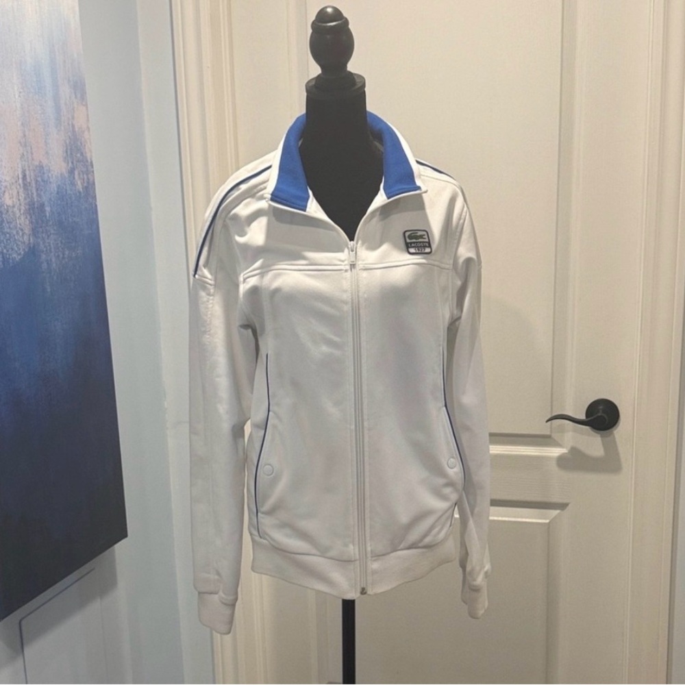 Lacoste White and Blue Bomber Jacket